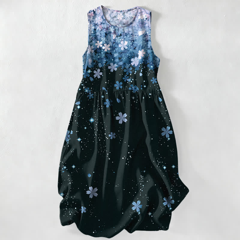 Buddha Stones Summer Casual Cherry Blossom Starlight Pattern Women's Summer Sleeveless Midi Dress With Pockets - LightSkyBlue - US16，UK/AU20，EU48 (3XL) - image 4
