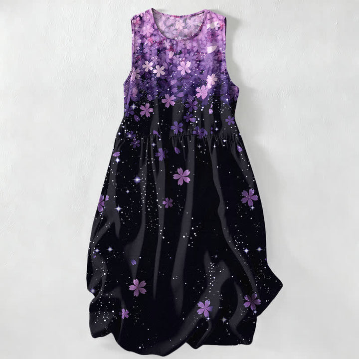 Buddha Stones Summer Casual Cherry Blossom Starlight Pattern Women's Summer Sleeveless Midi Dress With Pockets - Orchid - US16，UK/AU20，EU48 (3XL) - image 5