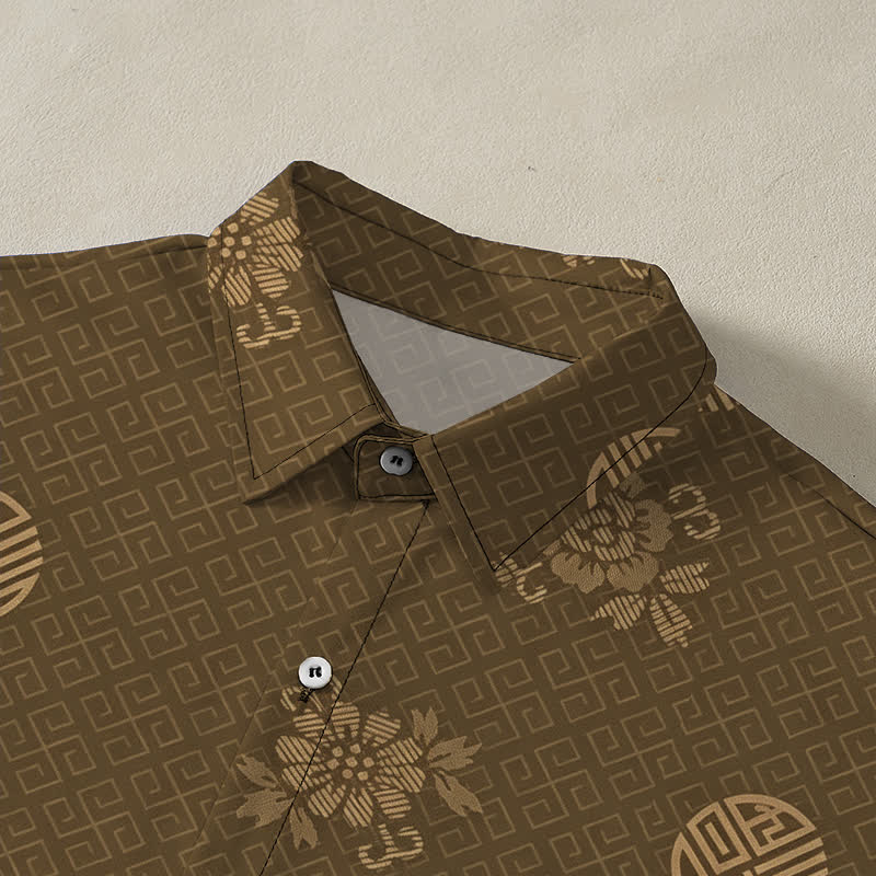 Buddha Stones Geometric Floral Medallion Pattern Buttons Breathable Men's Short Sleeve Shirt - image 2