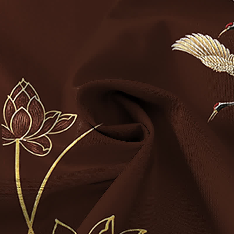 Buddha Stones Crane Lotus Pattern Buttons Breathable Men's Short Sleeve Shirt - image 4