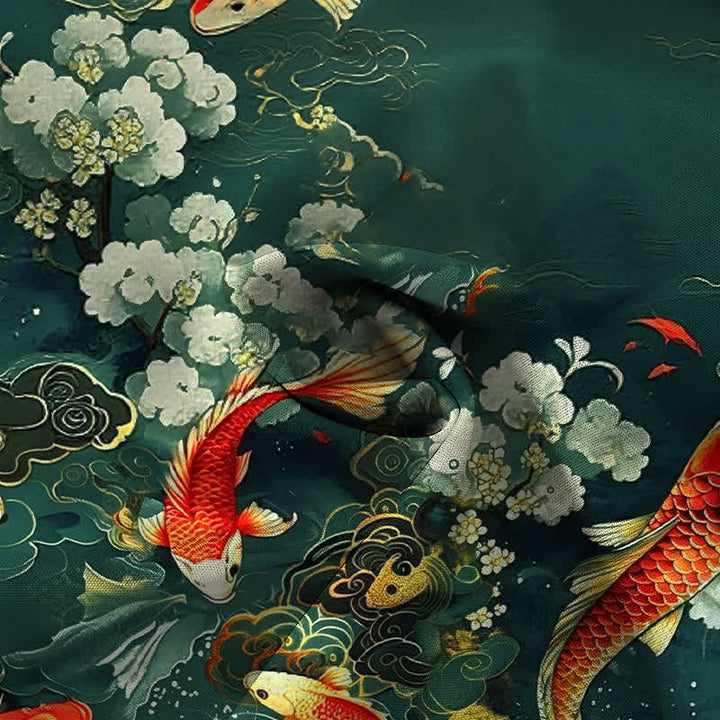 Buddha Stones Red Koi Fish Cloud Wave White Floral Pattern Buttons Wrinkle-resistant Men's Short Sleeve Shirt - image 2