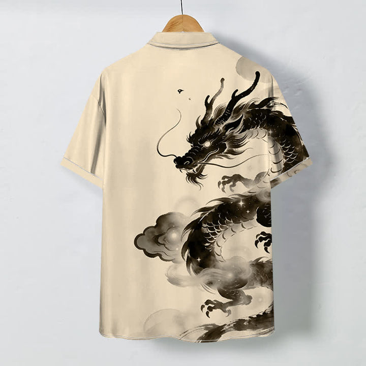 Buddha Stones Ink Dragon Cloud Pattern Buttons Wrinkle-resistant Men's Short Sleeve Shirt - image 4