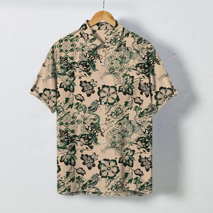 Buddha Stones Tropical Floral Leaf Pattern Buttons Wrinkle-resistant Men's Short Sleeve Shirt - NavajoWhite - US/UK/AU48，EU58 (4XL) - image 0