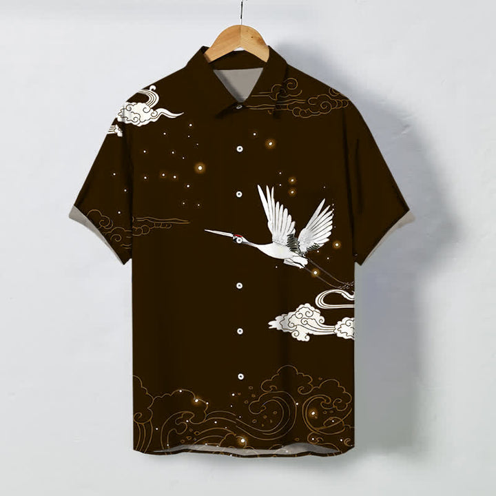 Buddha Stones Flying Crane Cloudwave Pattern Buttons Wrinkle-resistant Men's Short Sleeve Shirt - SaddleBrown - US/UK/AU48，EU58 (4XL) - image 10