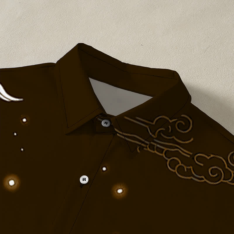 Buddha Stones Flying Crane Cloudwave Pattern Buttons Wrinkle-resistant Men's Short Sleeve Shirt - image 12