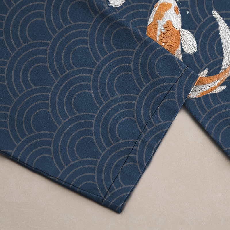Buddha Stones Cotton Koi Fish Wave Pattern Men's Tapered Pants With Pockets - image 3