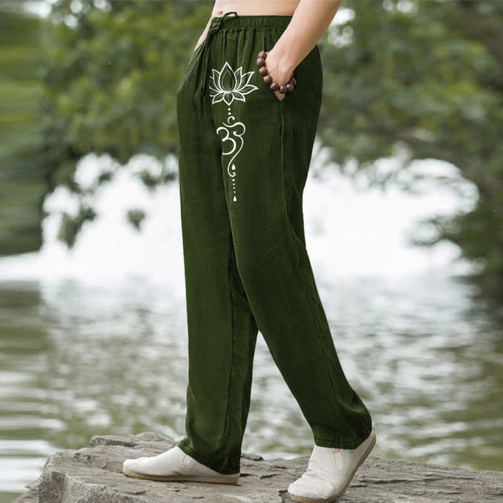 Buddha Stones Cotton Lotus Om Pattern Men's Tapered Pants With Pockets - image 5