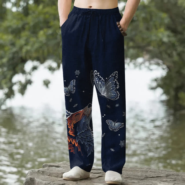 Buddha Stones Cotton Butterfly Fox Pattern Men's Tapered Pants With Pockets - Navy - US/UK/AU50，EU60 (5XL) - image 4