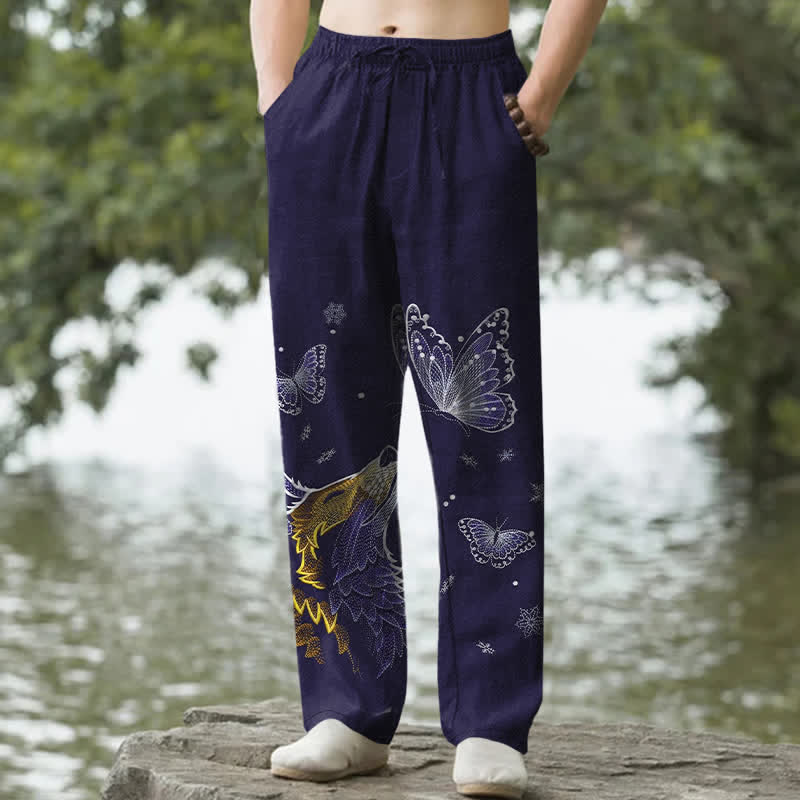 Buddha Stones Cotton Butterfly Fox Pattern Men's Tapered Pants With Pockets - MidnightBlue - US/UK/AU50，EU60 (5XL) - image 6