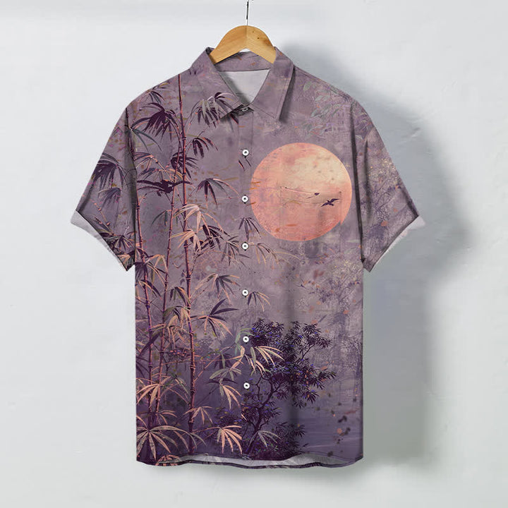 Buddha Stones Bamboo Moon Birds Pattern Buttons Breathable Men's Short Sleeve Shirt - Thistle - US/UK/AU48，EU58 (4XL) - image 5