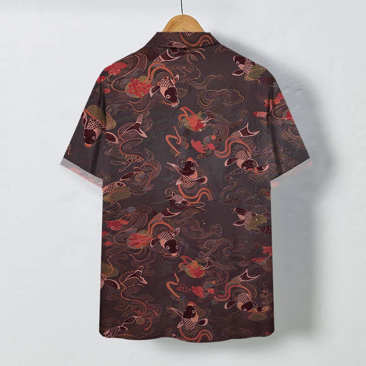 Buddha Stones Koi Fish Wave Clouds Pattern Buttons Breathable Men's Short Sleeve Shirt - image 8