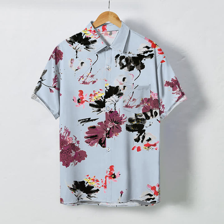 Buddha Stones Watercolor Floral Pattern Buttons Breathable Men's Short Sleeve Shirt - LightBlue - US/UK/AU48，EU58 (4XL) - image 3