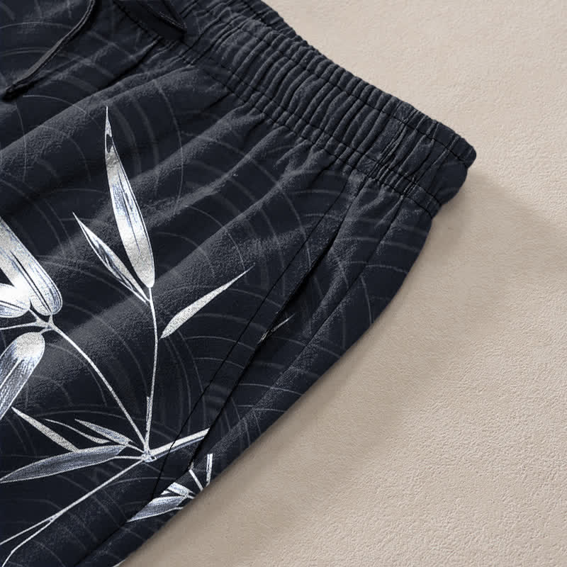 Buddha Stones Cotton Bamboo Leaf Pattern Men's Tapered Pants With Pockets - image 10