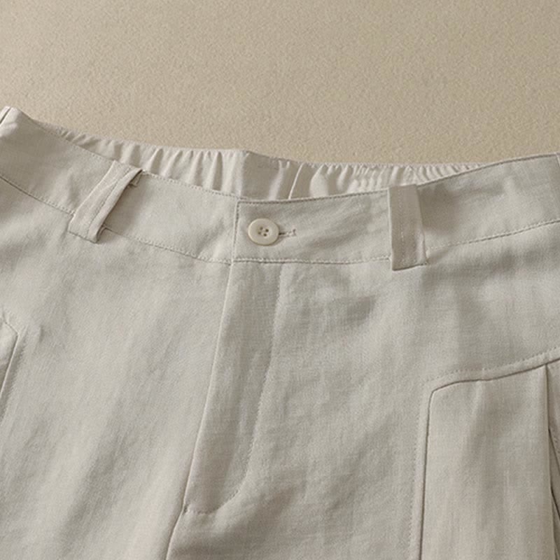 Buddha Stones Spring Summer Minimalist Elegant Button Zipper Design Solid Cotton Long Pants Women's Straight Leg Pants With Pocket - image 9