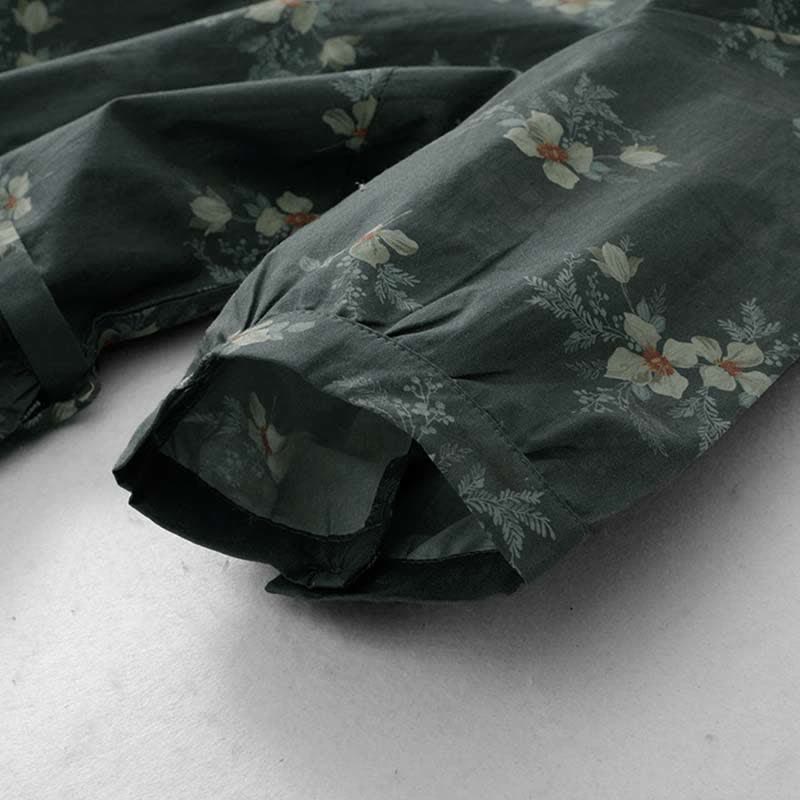 Buddha Stones Summer Vintage Drawstring Gray Floral Women's Short Sleeve Dresses With Pocket - image 10
