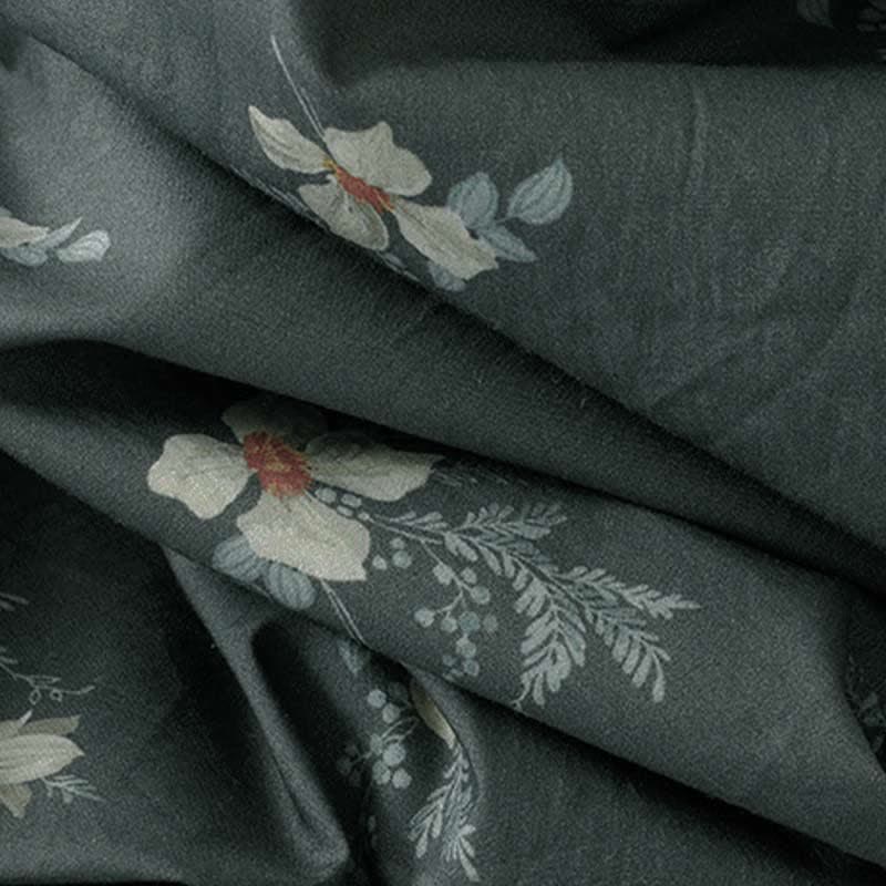 Buddha Stones Summer Vintage Drawstring Gray Floral Women's Short Sleeve Dresses With Pocket - image 11