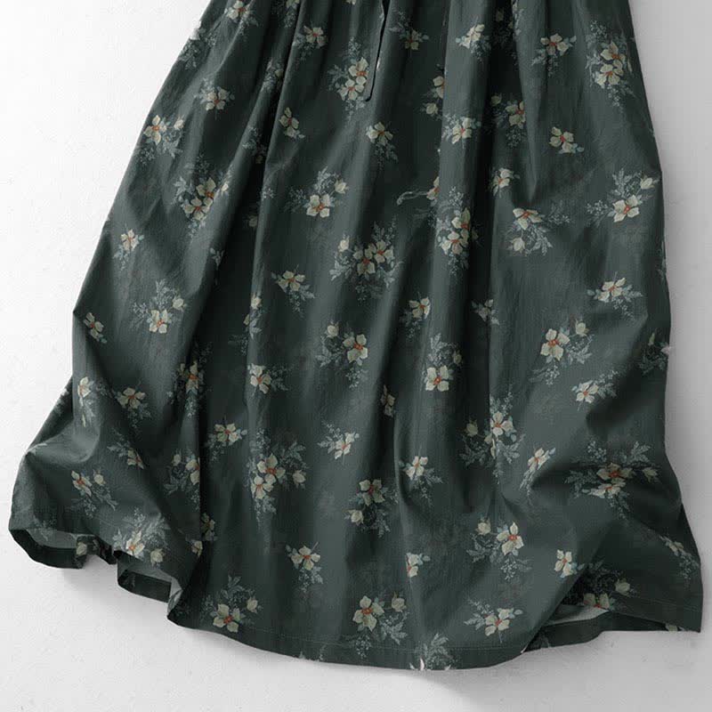Buddha Stones Summer Vintage Drawstring Gray Floral Women's Short Sleeve Dresses With Pocket - image 9