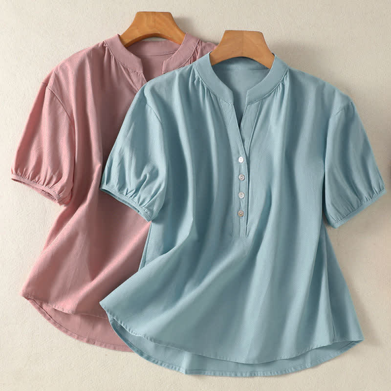 Buddha Stones Summer Casual Minimalist Button-Up Solid Women's Short Sleeve Shirts - image 15