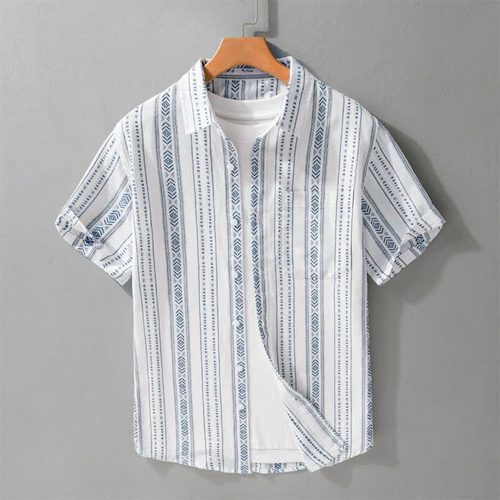 Buddha Stones Summer Casual Classic Button-Up Striped Men's Short Sleeve Shirts With Patch Pocket - AliceBlue - US/UK/AU42, EU52 (3XL) - image 0