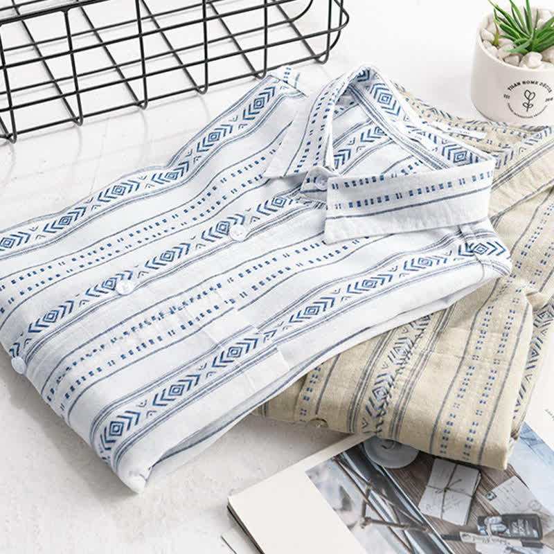 Buddha Stones Summer Casual Classic Button-Up Striped Men's Short Sleeve Shirts With Patch Pocket - image 12