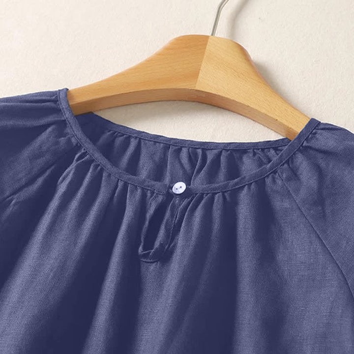Buddha Stones Summer Casual Minimalist Solid Crew Neck Women's Short Sleeve Shirts - image 16