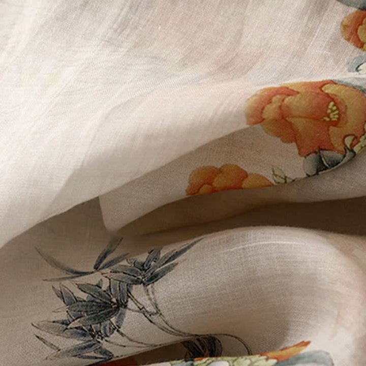 Buddha Stones Summer Vintage Drawstring Beige Floral Crew Neck Women's Short Sleeve Dress With Pocket - image 13
