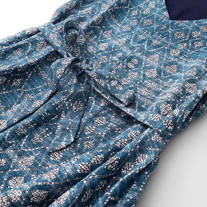 Buddha Stones Summer Boho Drawstring Blue Geometric Women's Summer Sleeveless Dress With Pockets - image 4