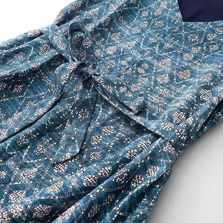 Buddha Stones Summer Boho Drawstring Blue Geometric Women's Summer Sleeveless Dress With Pockets - image 4