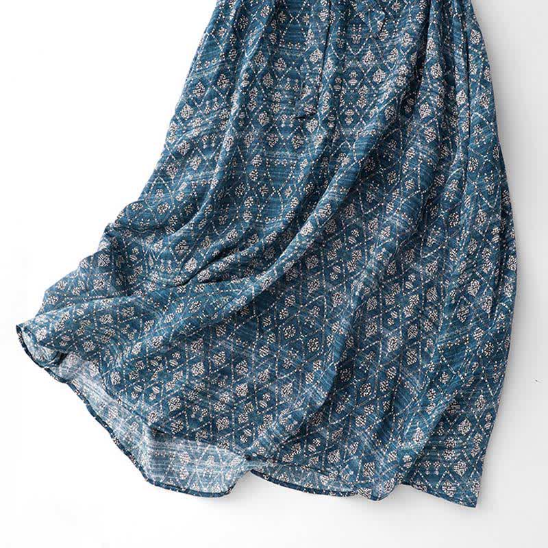 Buddha Stones Summer Boho Drawstring Blue Geometric Women's Summer Sleeveless Dress With Pockets - image 6