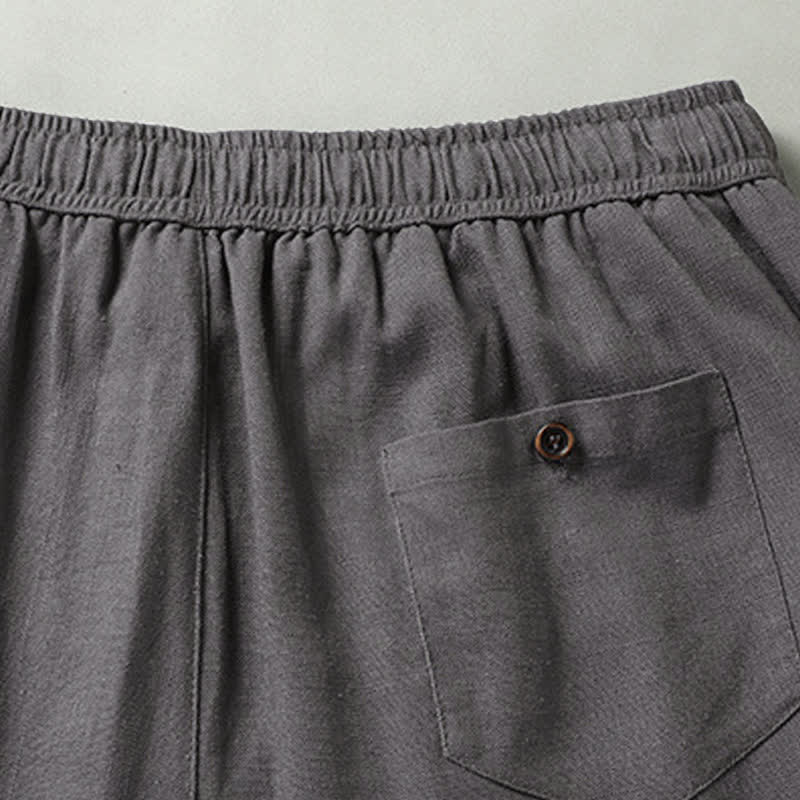 Buddha Stones Summer Casual Mandarin Collar Solid Short Sleeve Shirt Drawstring Pants Men's Matching Sets With Pockets - image 18