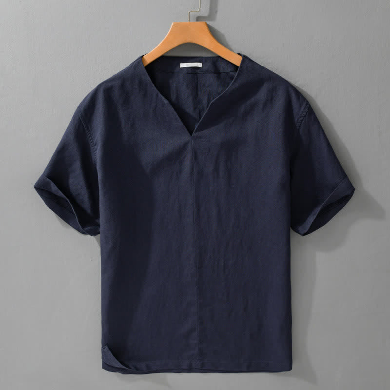 Buddha Stones Summer Minimalist Solid V-Neck Men's Short Sleeve T-Shirts - Navy - US/UK/AU42，EU52 (3XL) - image 7