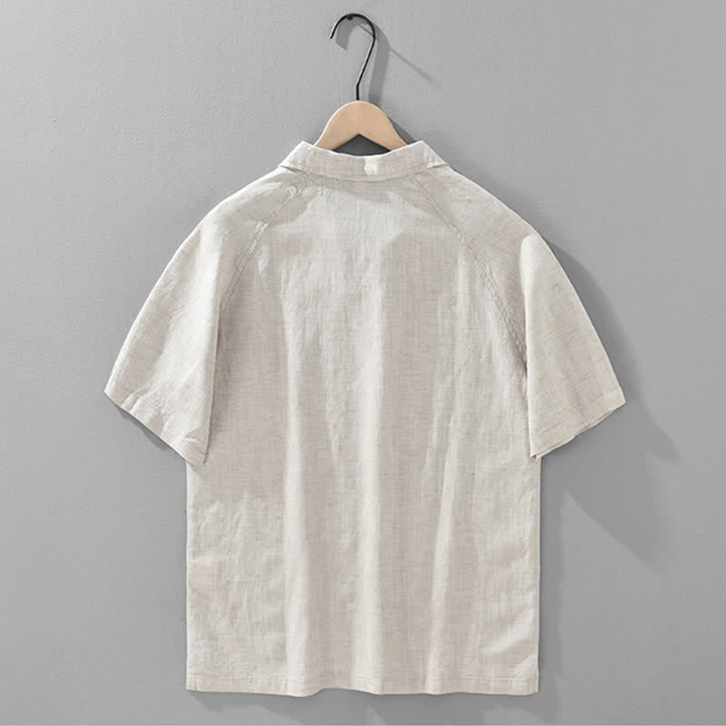 Buddha Stones Summer Casual Minimalist Side Slit Solid Lapel Collar Men's Short Sleeve Shirts - image 3