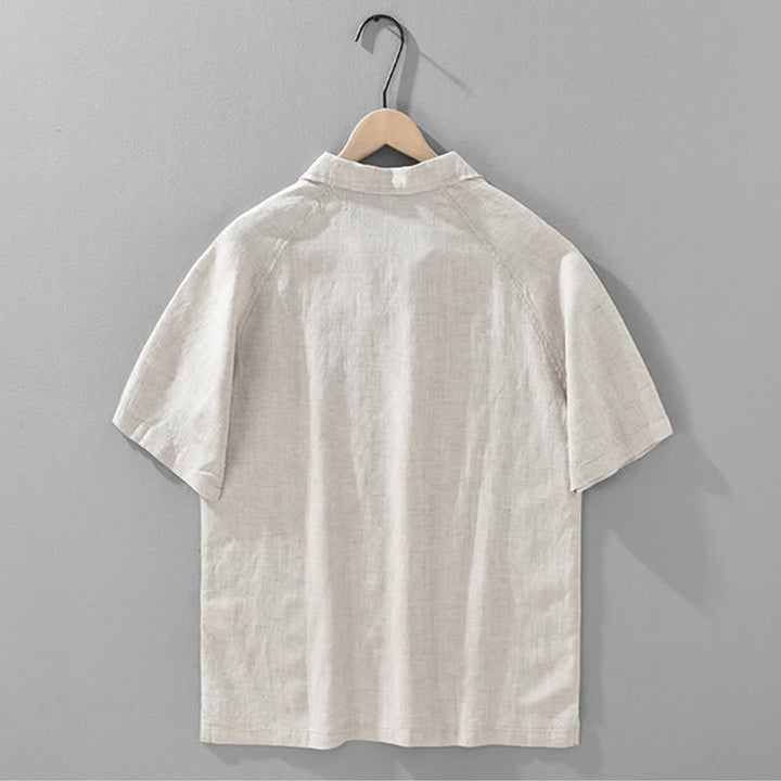 Buddha Stones Summer Casual Minimalist Side Slit Solid Lapel Collar Men's Short Sleeve Shirts - image 3