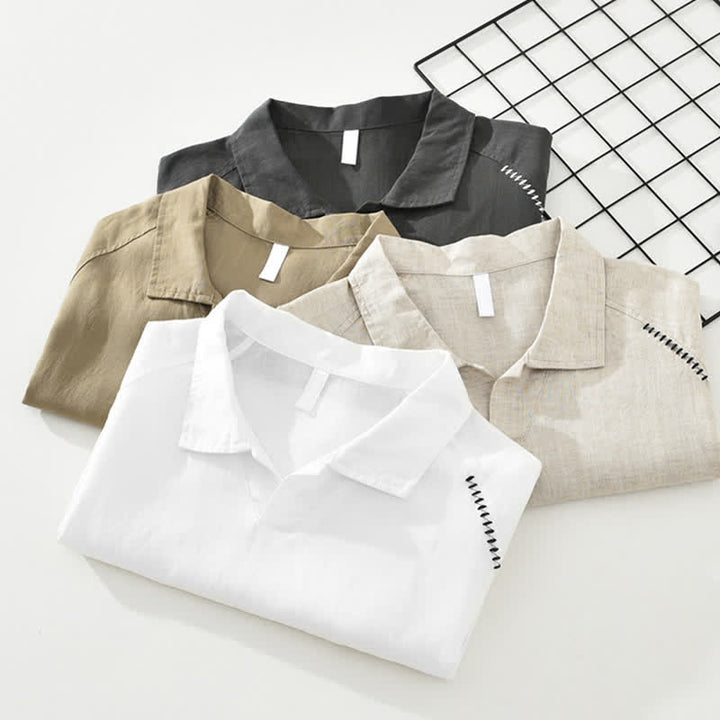 Buddha Stones Summer Casual Minimalist Side Slit Solid Lapel Collar Men's Short Sleeve Shirts - image 14