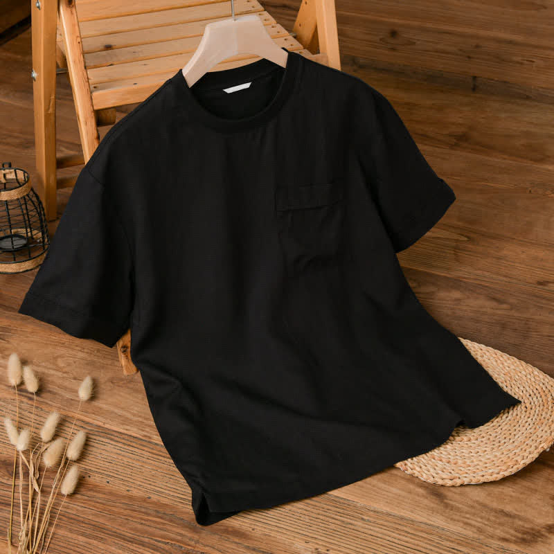 Buddha Stones Summer Casual Minimalist Solid Men's Short Sleeve T-Shirts With Patch Pocket - Black - US/UK/AU42，EU52 (3XL) - image 8