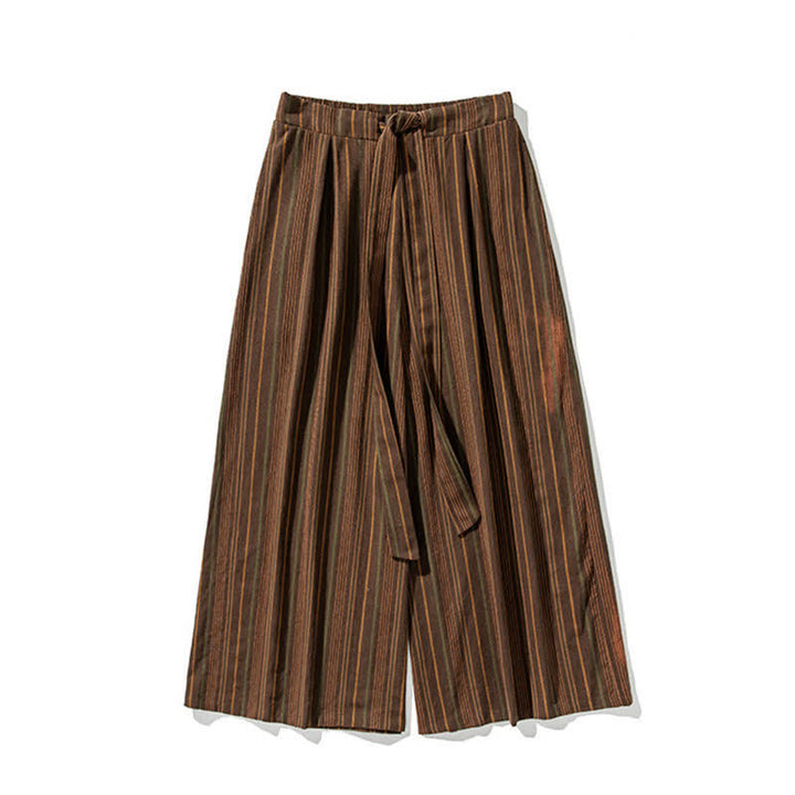 Buddha Stones Summer Vintage Drawstring Striped Ankle Pants Men's Wide Leg Pants With Pocket - image 18