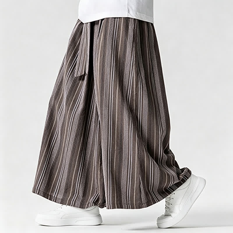 Buddha Stones Summer Vintage Drawstring Striped Ankle Pants Men's Wide Leg Pants With Pocket - image 20