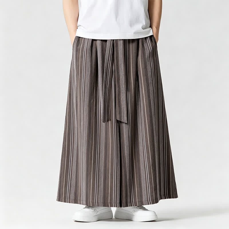Buddha Stones Summer Vintage Drawstring Striped Ankle Pants Men's Wide Leg Pants With Pocket - image 24