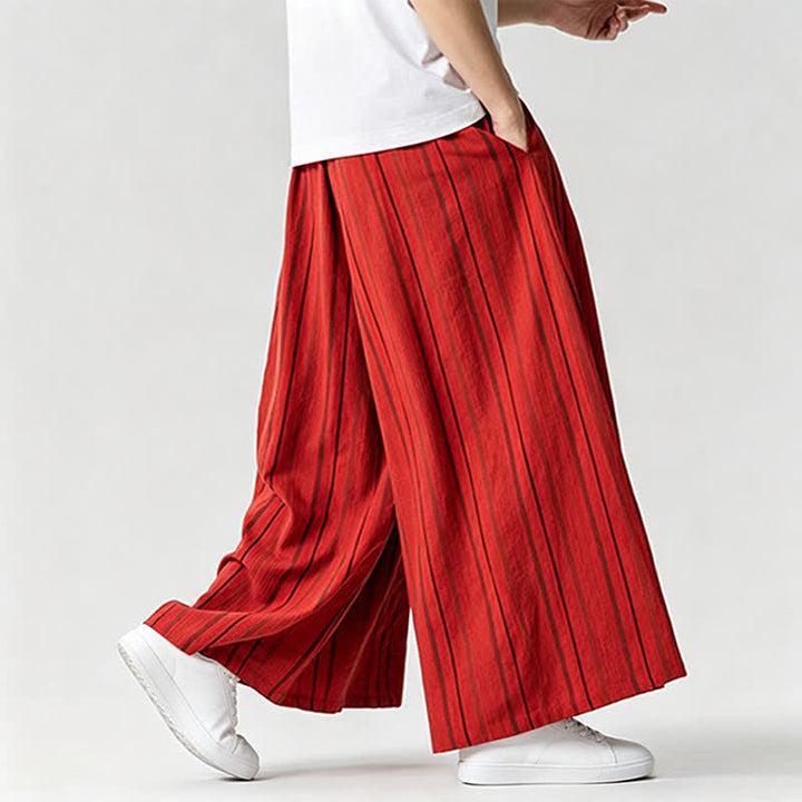 Buddha Stones Summer Vintage Drawstring Striped Ankle Pants Men's Wide Leg Pants With Pocket - image 32