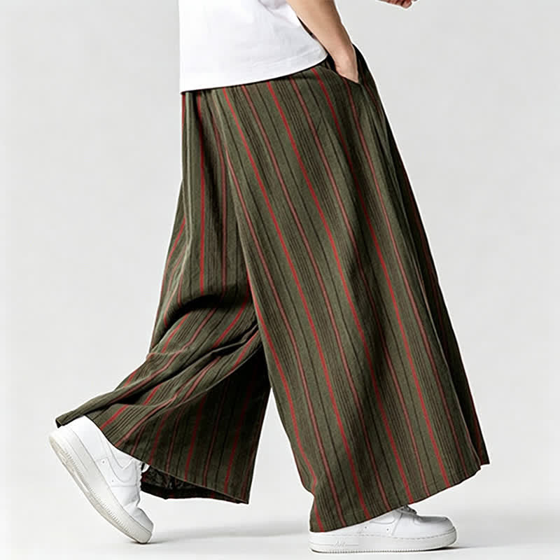 Buddha Stones Summer Vintage Drawstring Striped Ankle Pants Men's Wide Leg Pants With Pocket - image 3