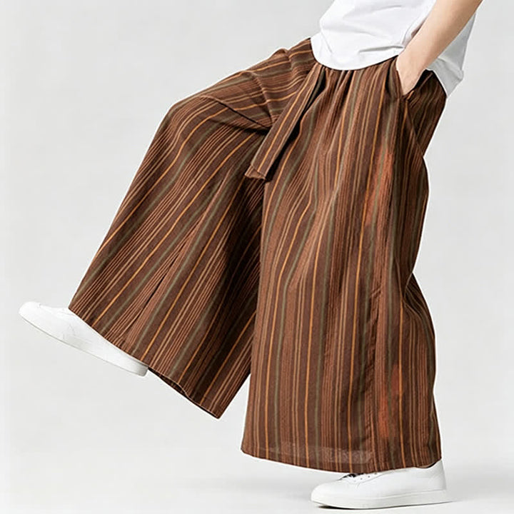 Buddha Stones Summer Vintage Drawstring Striped Ankle Pants Men's Wide Leg Pants With Pocket - image 14
