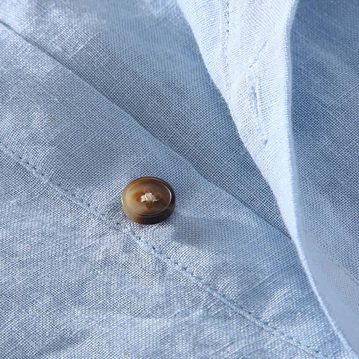 Buddha Stones Summer Tang Style Casual Mandarin Collar Solid Linen Men's Short Sleeve Shirts - image 8