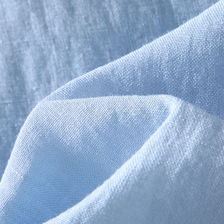 Buddha Stones Summer Tang Style Casual Mandarin Collar Solid Linen Men's Short Sleeve Shirts - image 10