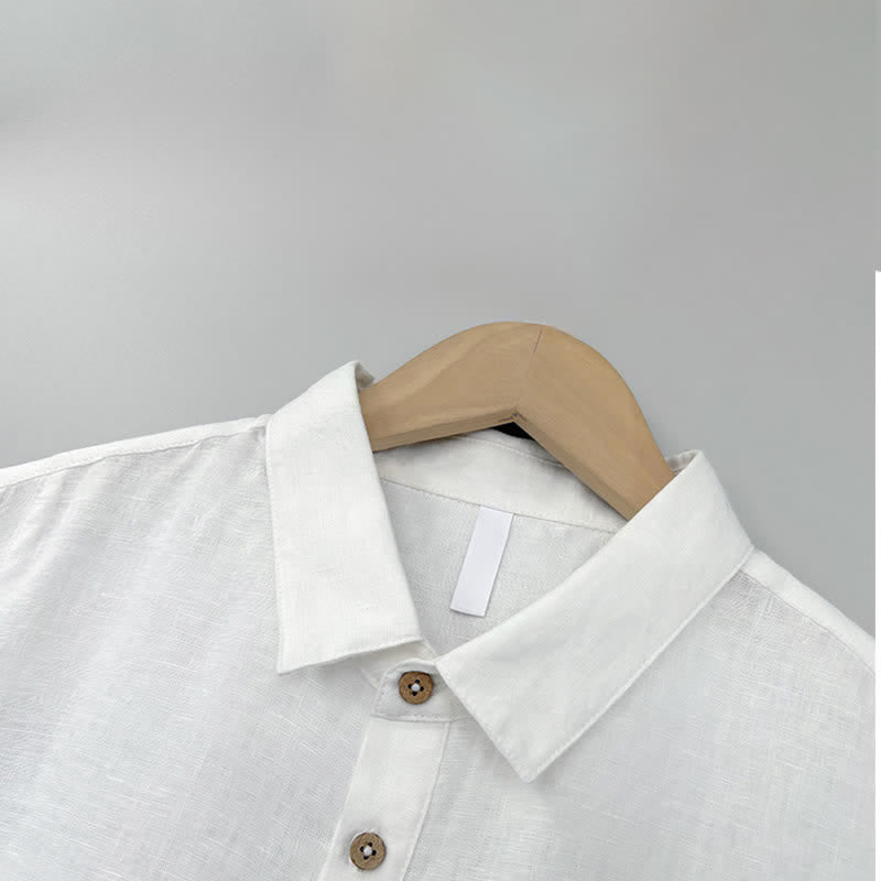 Buddha Stones Summer Casual Side Slit Solid Linen Men's Short Sleeve Shirts - image 1
