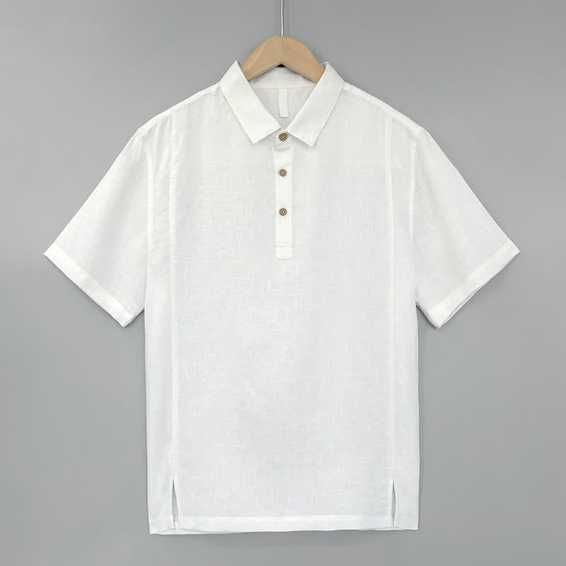 Buddha Stones Summer Casual Side Slit Solid Linen Men's Short Sleeve Shirts - White - US/UK/AU44，EU54 (4XL) - image 0