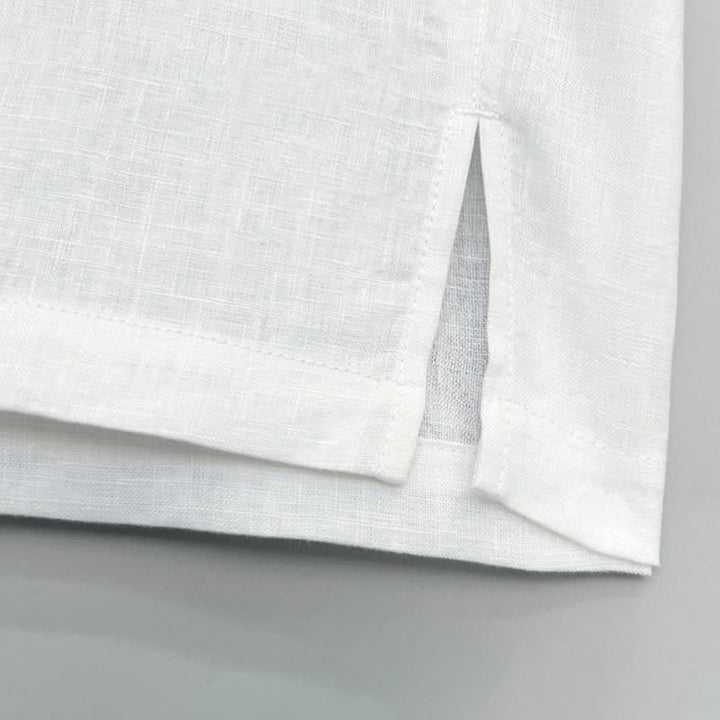 Buddha Stones Summer Casual Side Slit Solid Linen Men's Short Sleeve Shirts - image 6