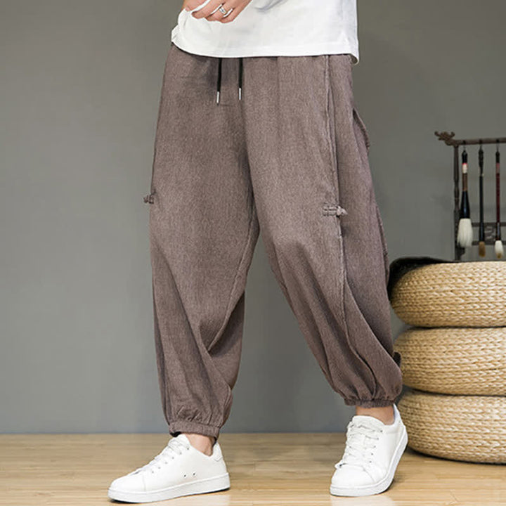 Buddha Stones Summer Casual Minimalist Drawstring Solid Cropped Pants Men's Harem Pants With Pocket - RosyBrown - US/UK/AU46, EU56 (5XL) - image 21