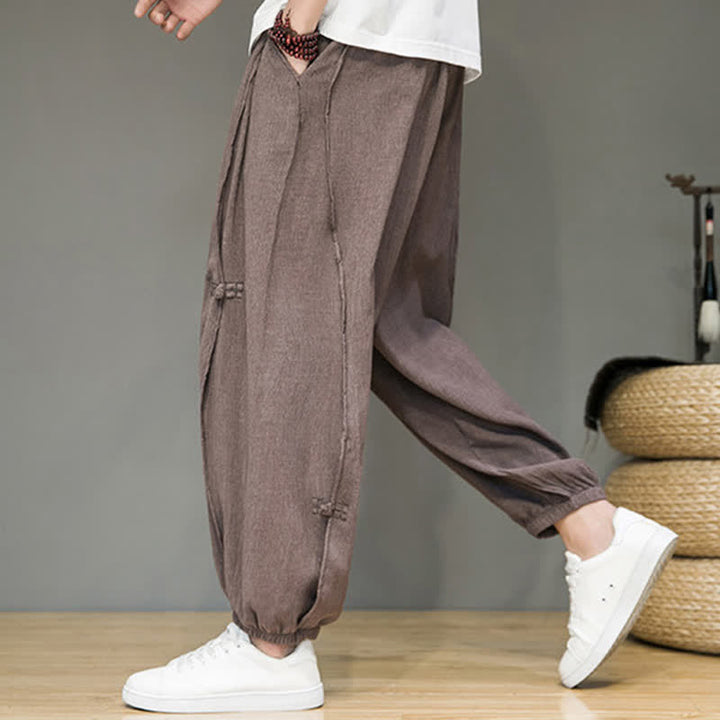 Buddha Stones Summer Casual Minimalist Drawstring Solid Cropped Pants Men's Harem Pants With Pocket - image 22