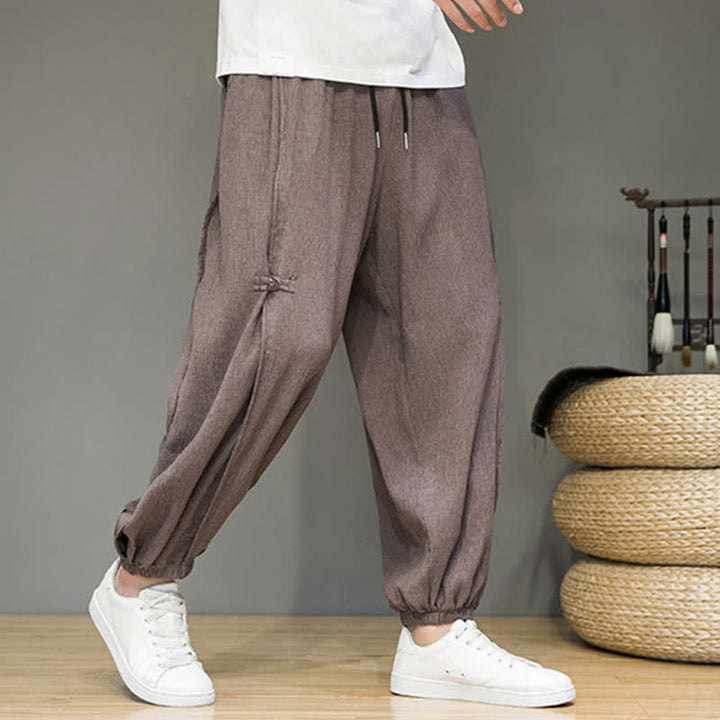Buddha Stones Summer Casual Minimalist Drawstring Solid Cropped Pants Men's Harem Pants With Pocket - image 27
