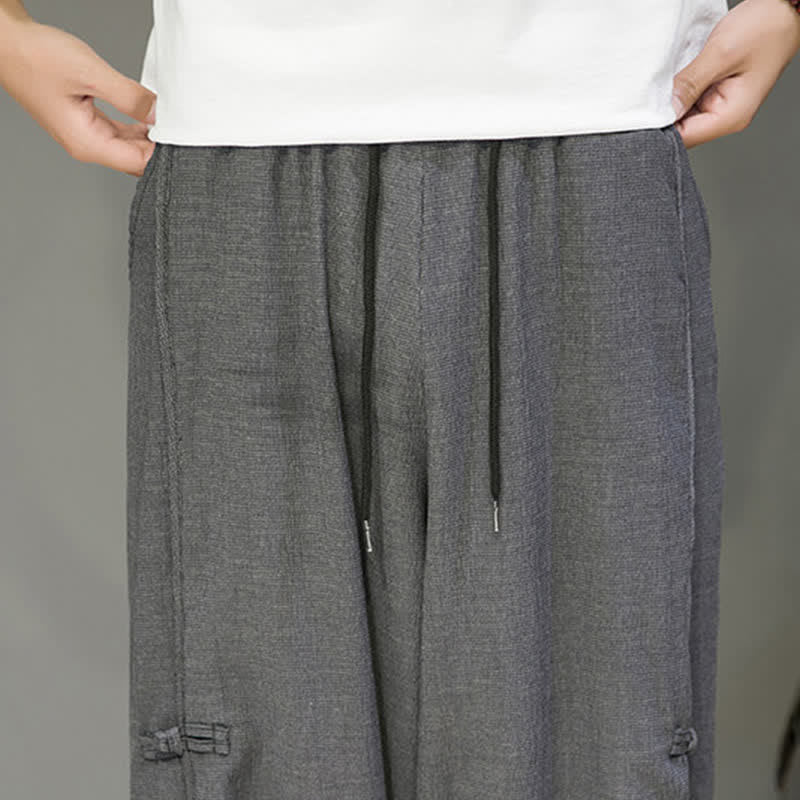 Buddha Stones Summer Casual Minimalist Drawstring Solid Cropped Pants Men's Harem Pants With Pocket - image 17